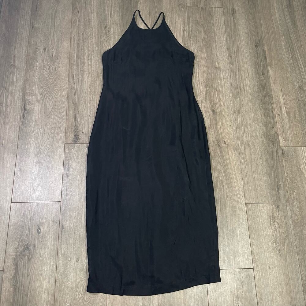 Madewell Dress WMNS 4 Black Halter Slip Midi Cross Back Cupro 90s Minimalist - Picture 2 of 10